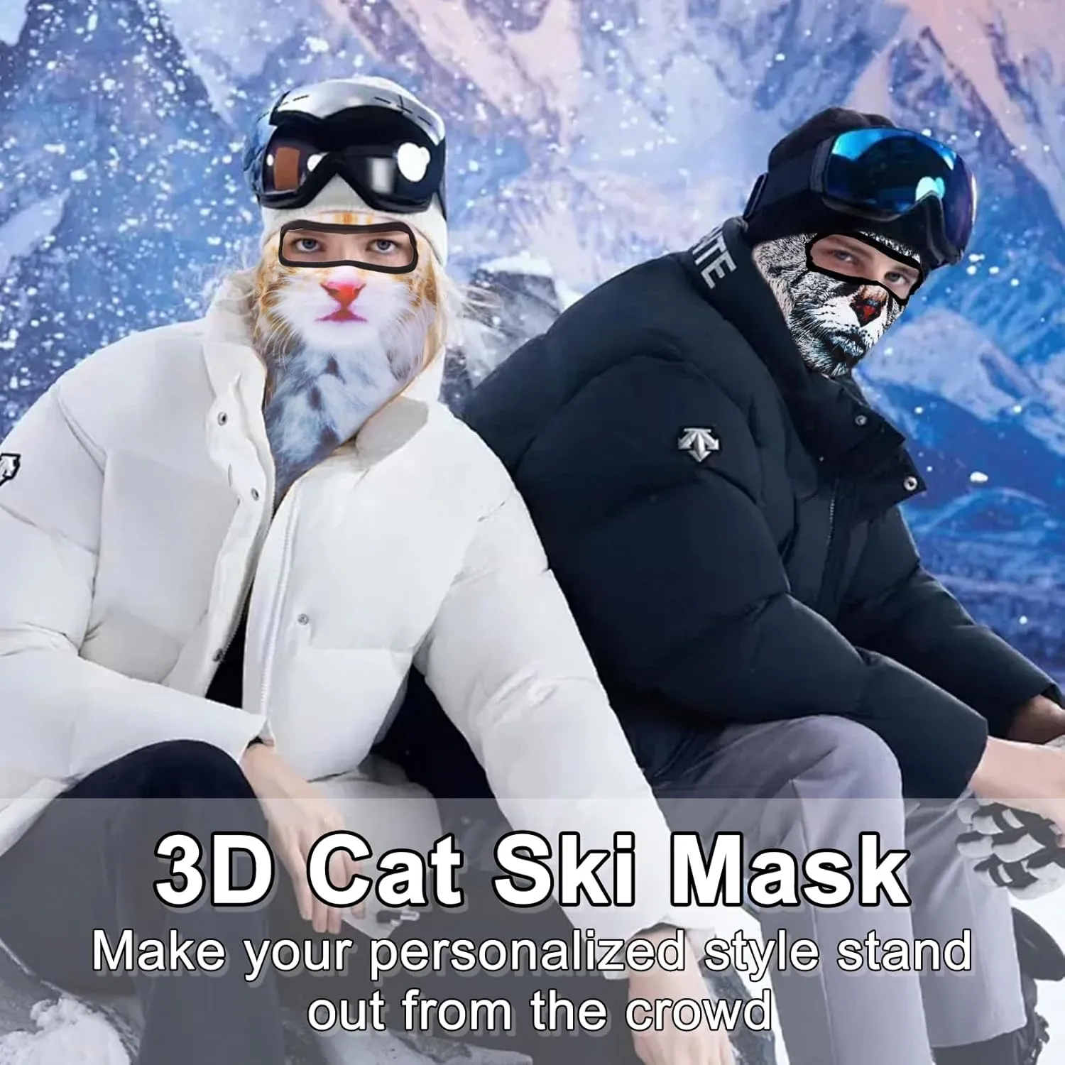3D Cat Ski Balaclava Face Mask with Ears - Windproof & Breathable Cat Mask for Skiing, Music Festivals, Halloween, Party