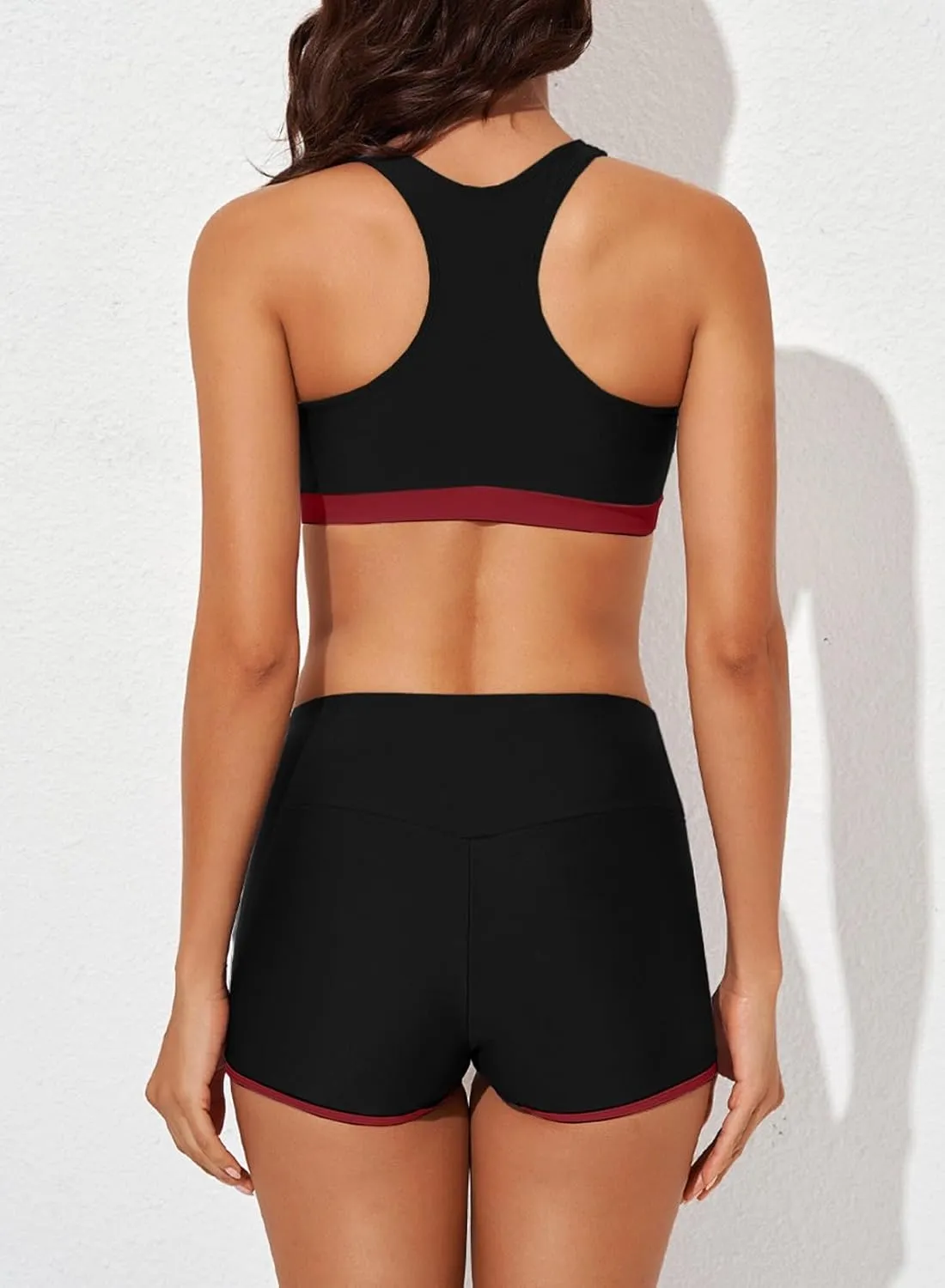 Aleumdr Womens Athletic 3 Piece Tankini Swimsuits with Shorts Swim Tank Tops with Sports Bra and Boyshorts Bathing Suits