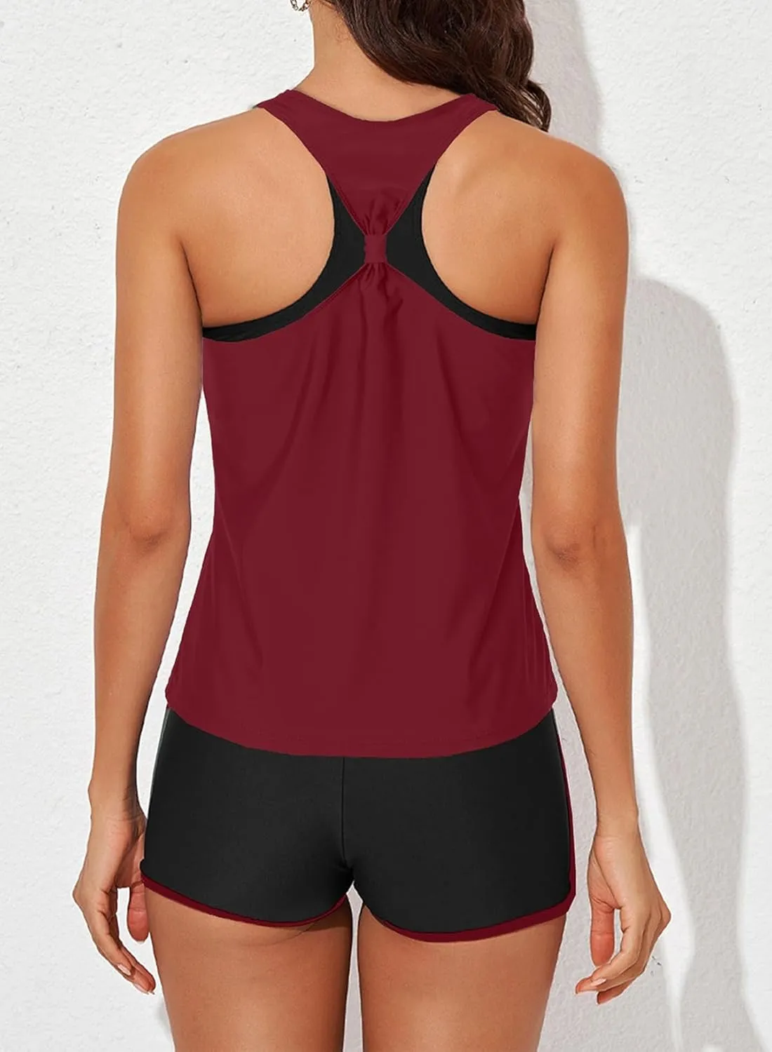Aleumdr Womens Athletic 3 Piece Tankini Swimsuits with Shorts Swim Tank Tops with Sports Bra and Boyshorts Bathing Suits
