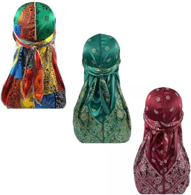 Assorted Paisley Bandana Doo rag Cap Headwraps Men's Women's Silk Durag with Long Tail and Wide Straps for 360 Waves