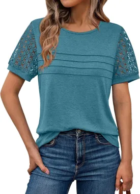 AUTOMET Women's Short Sleeve Shirts Dressy Lace Summer Tops 2025 Spring Trendy Casual T-Shirts Cute Work Outfits Blouses