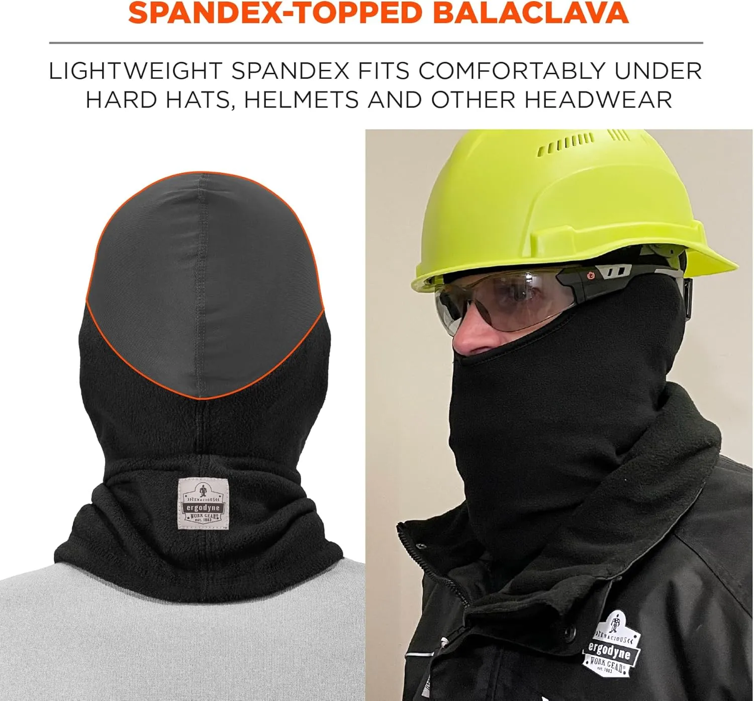 Balaclava with Spandex Top, Comfortable Wear Under Helmet, Winter Face Mask, Ergodyne N-Ferno 6822,Black