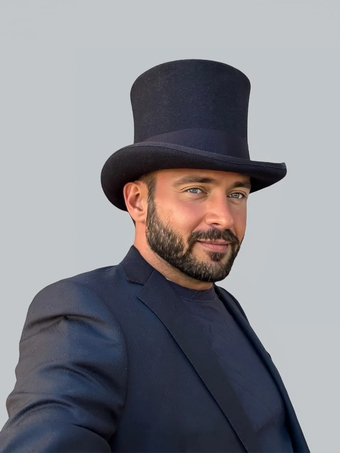 Black Wool Mens Top Hat Victorian Top Hats for Men Women Mad Hatter 7" Tall Tophat