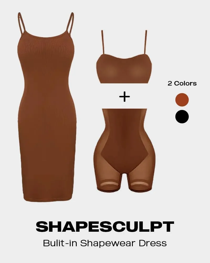 Built-in Removable Shapewear Bra Pad Bodycon Midi Dress Knitted Ribbed Square Neck Short Sleeve Basic Party Dresses
