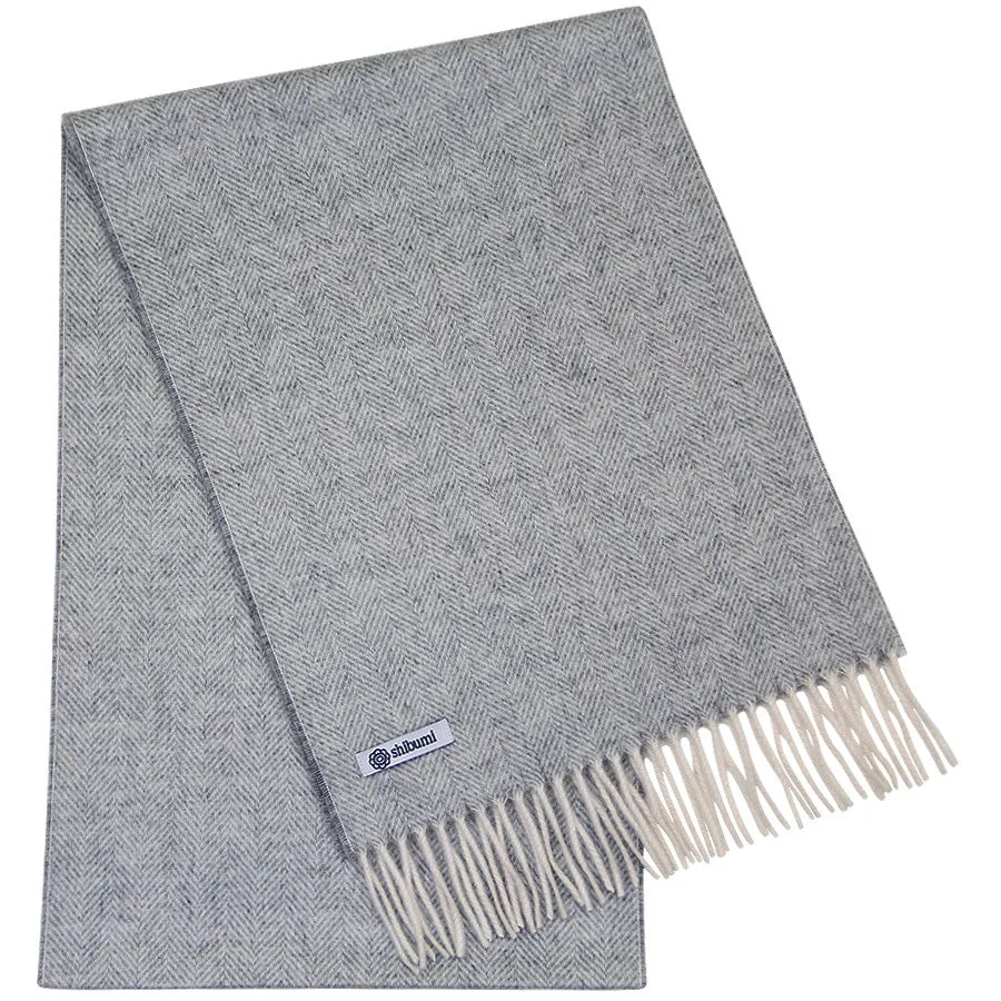 Cashmere Herringbone Scarf - Light Grey
