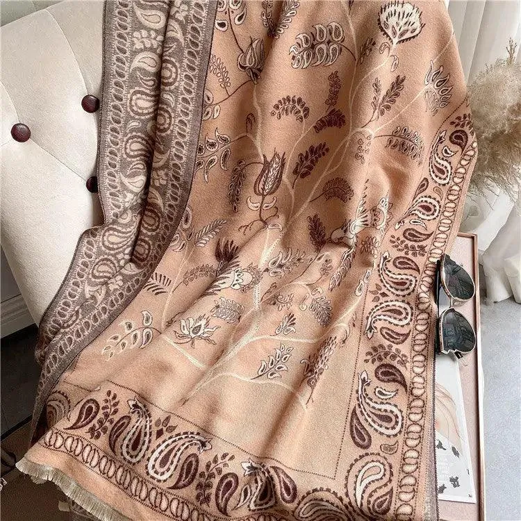 Cashmere-like Short Beard Flower Scarf Warm Versatile Jacquard
