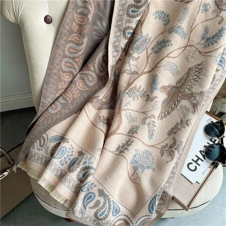 Cashmere-like Short Beard Flower Scarf Warm Versatile Jacquard