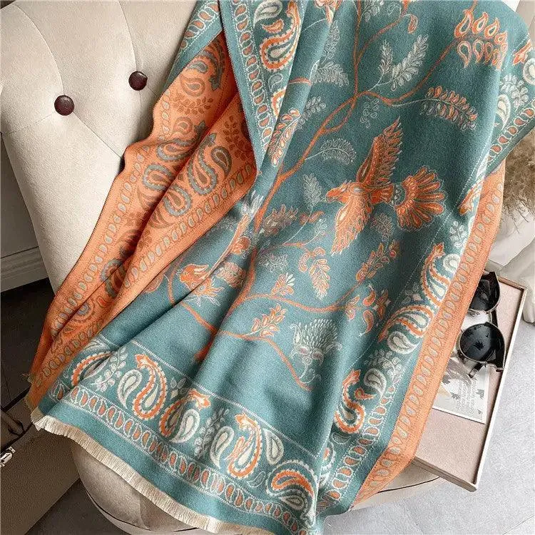 Cashmere-like Short Beard Flower Scarf Warm Versatile Jacquard