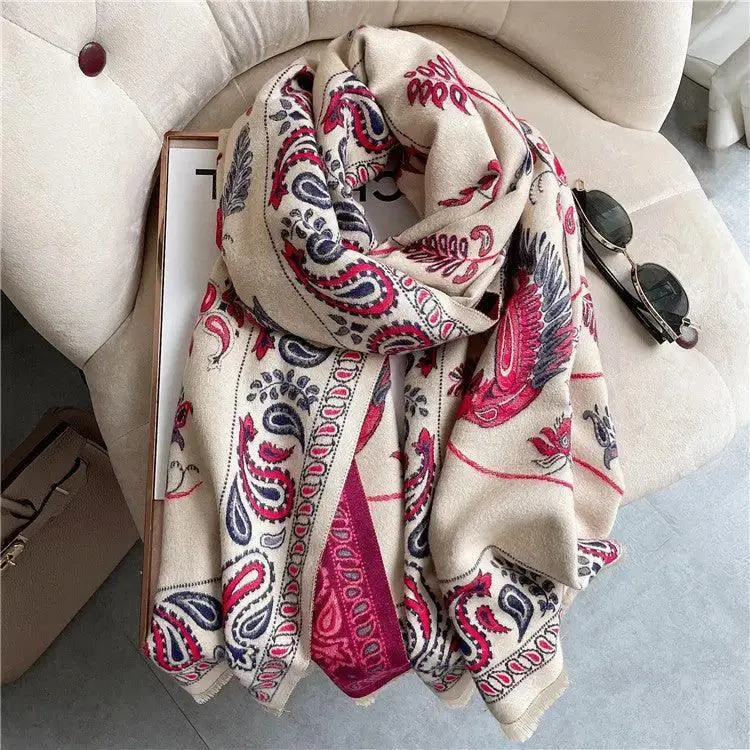 Cashmere-like Short Beard Flower Scarf Warm Versatile Jacquard