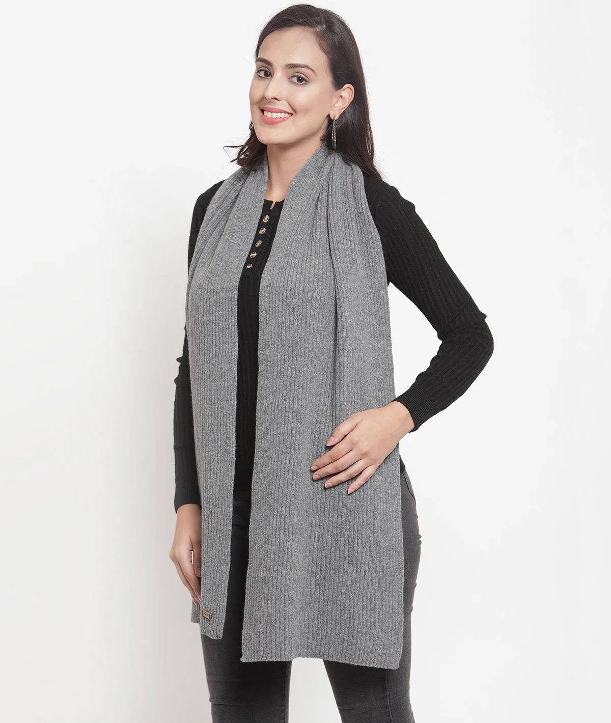 Chesa - Dark Grey Lambswool & Nylon Knitted Scarf