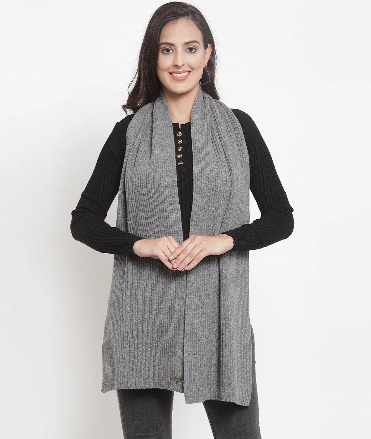 Chesa - Dark Grey Lambswool & Nylon Knitted Scarf