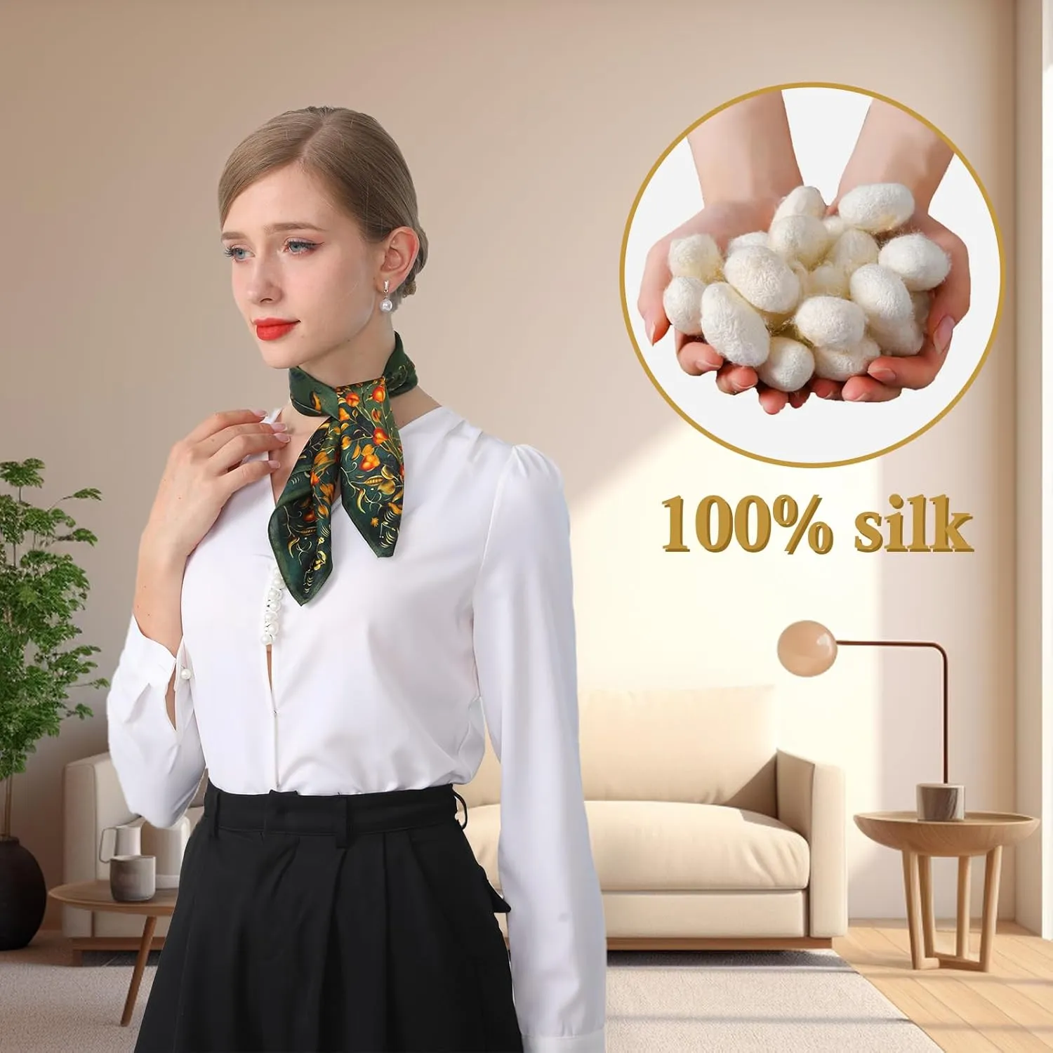cxzymcln100% Mulberry Silk Neck Scarf 21"x21" Small Square Scarfs for Women Gift Packed