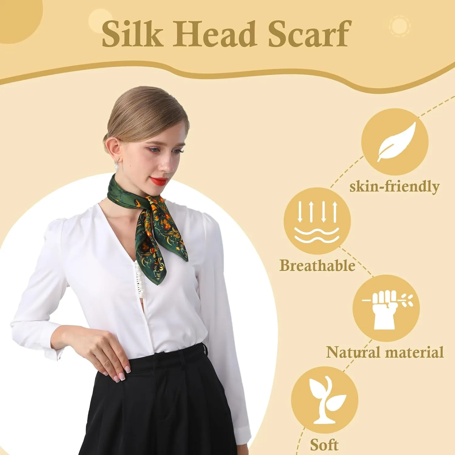 cxzymcln100% Mulberry Silk Neck Scarf 21"x21" Small Square Scarfs for Women Gift Packed
