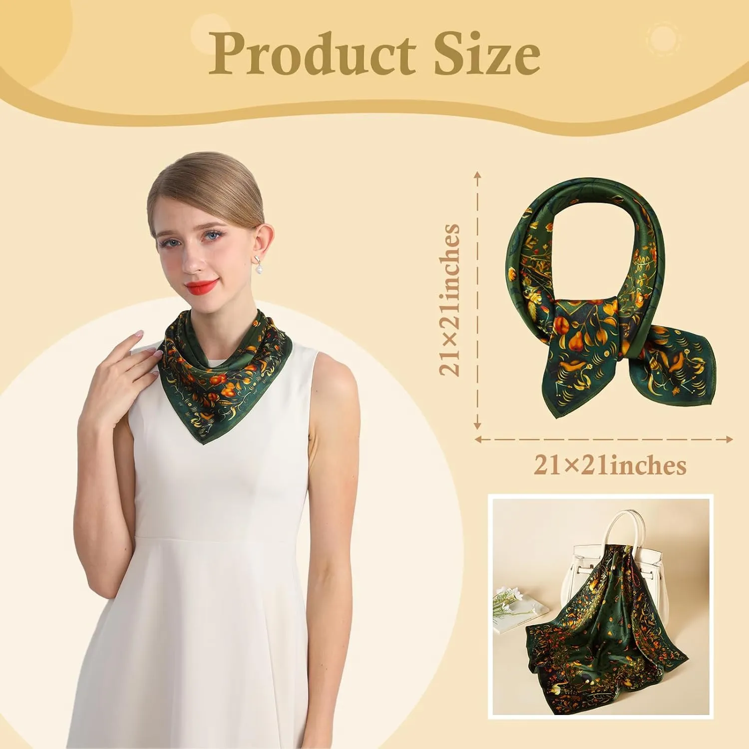 cxzymcln100% Mulberry Silk Neck Scarf 21"x21" Small Square Scarfs for Women Gift Packed