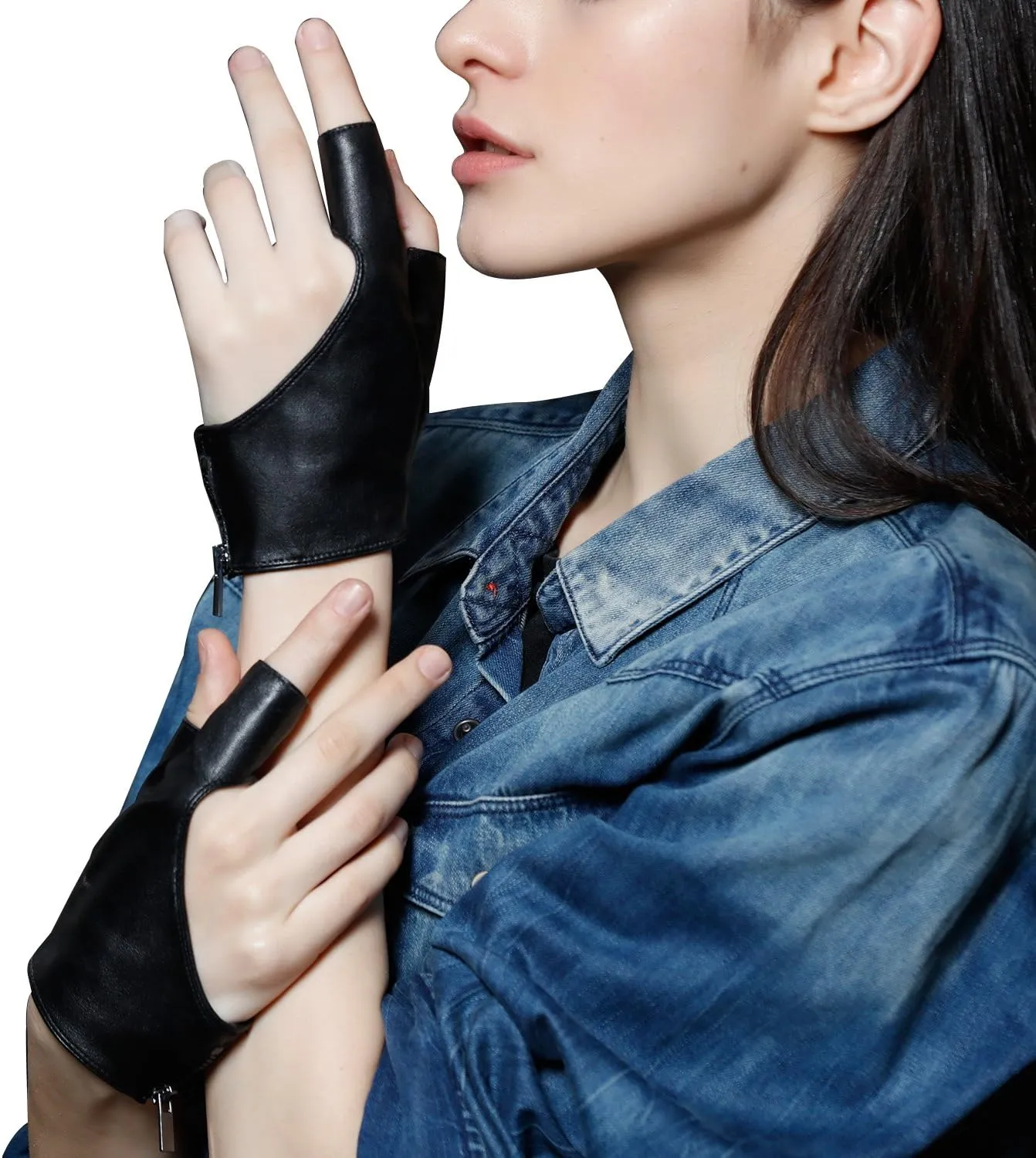 FIORETTO Womens Fingerless Leather Gloves Unlined Leather Driving Gloves Dancing Performance Punk Half Finger Gloves 160005