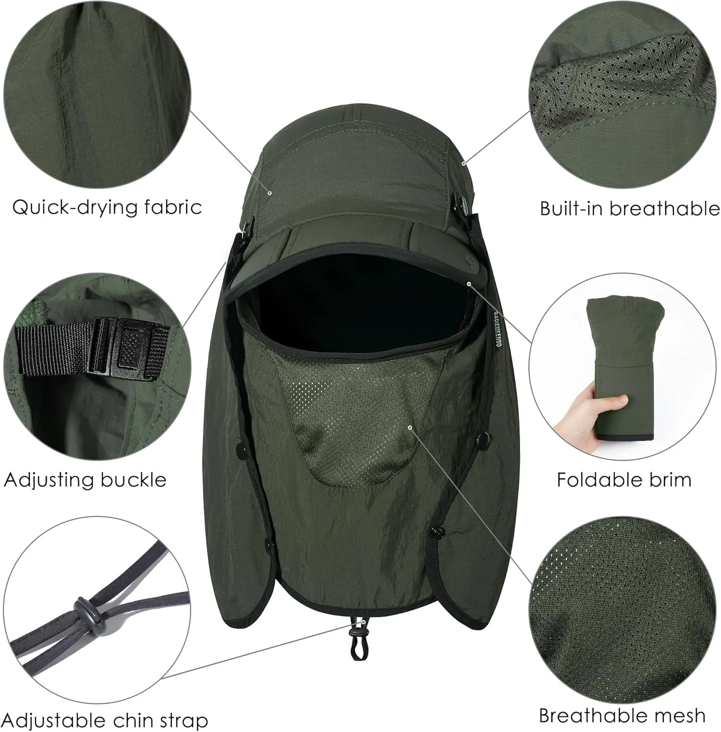 GADIEMKENSD UPF 50  Folding Fishing Hat 360 Outdoor Sun Hat