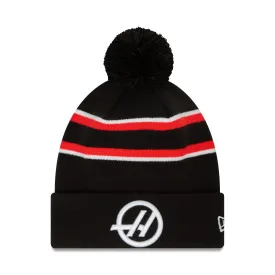 Haas F1 Stripe Black Beanie with Pom