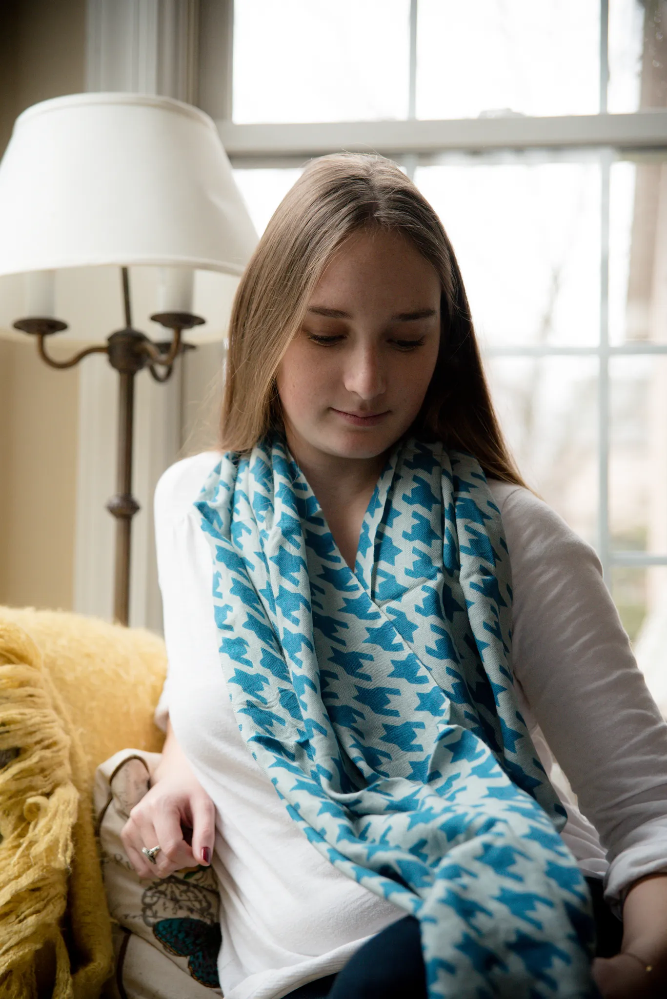 Handwoven printed wool silk blended scarf