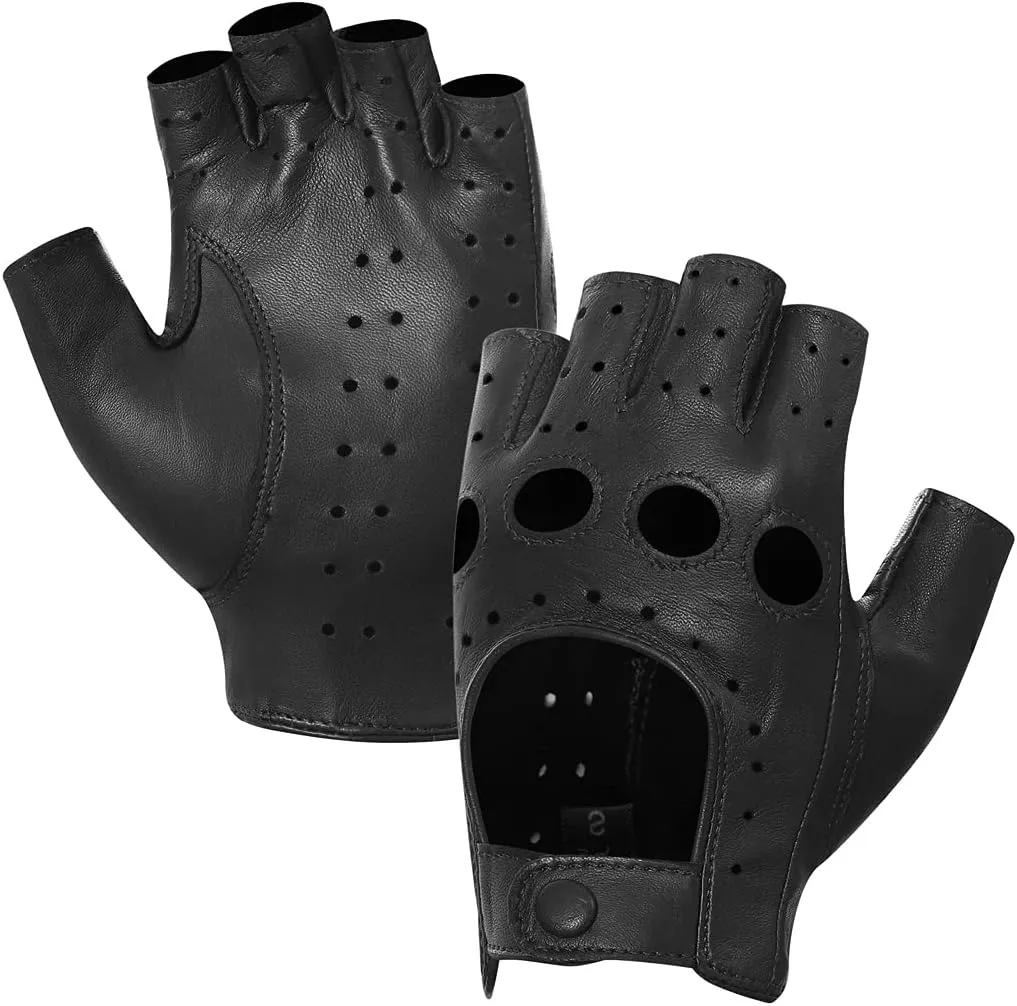 Harssidanzar Womens Lambskin Leather Fingerless Gloves Unlined Half Finger Driving GL012