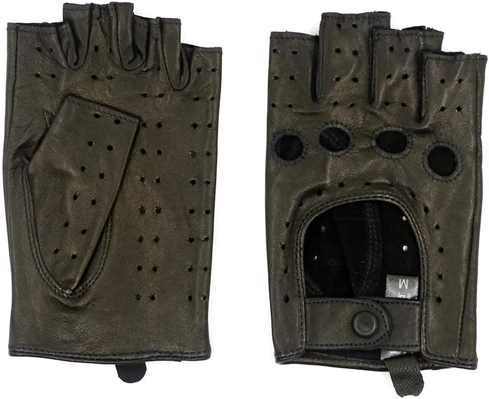 Harssidanzar Womens Lambskin Leather Fingerless Gloves Unlined Half Finger Driving GL012