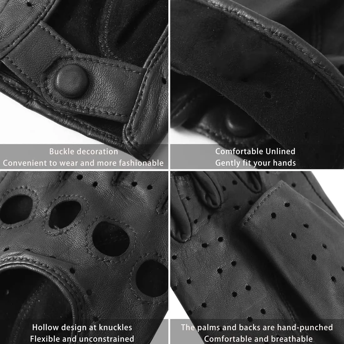 Harssidanzar Womens Lambskin Leather Fingerless Gloves Unlined Half Finger Driving GL012