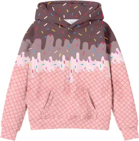 Ice Cream Hoodies for Teen Girls Cute Preppy Ice Cream Drip Sweatshirts Pocket Oversized Long Sleeve Pullover Tops 2-12 Years