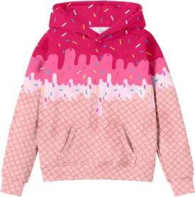 Ice Cream Hoodies for Teen Girls Cute Preppy Ice Cream Drip Sweatshirts Pocket Oversized Long Sleeve Pullover Tops 2-12 Years