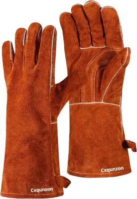 Leather Welding Gloves - Thick Premium Cow Split Leather, Heat & Fire Resistant for Welding/Grilling/BBQ