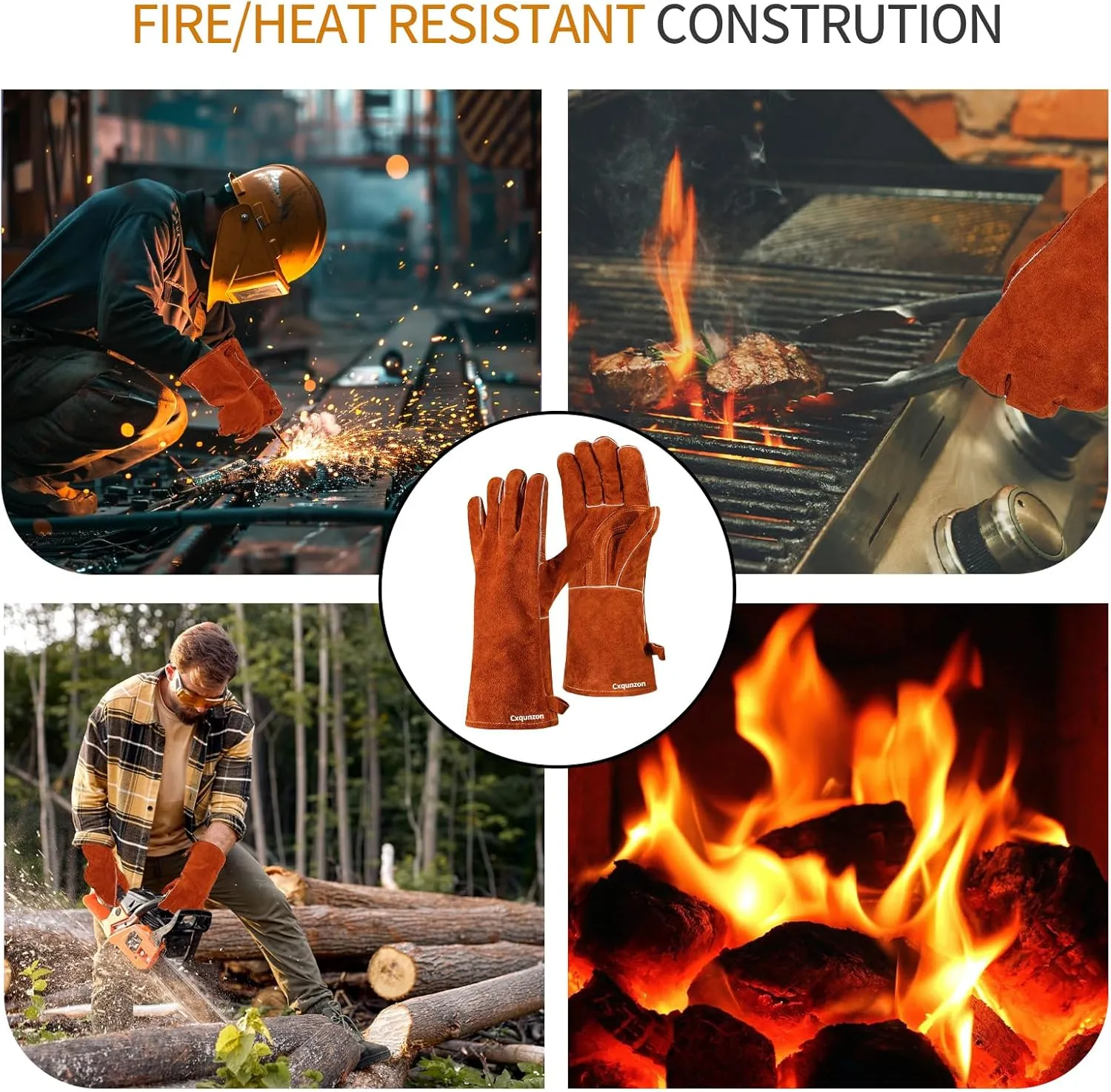 Leather Welding Gloves - Thick Premium Cow Split Leather, Heat & Fire Resistant for Welding/Grilling/BBQ