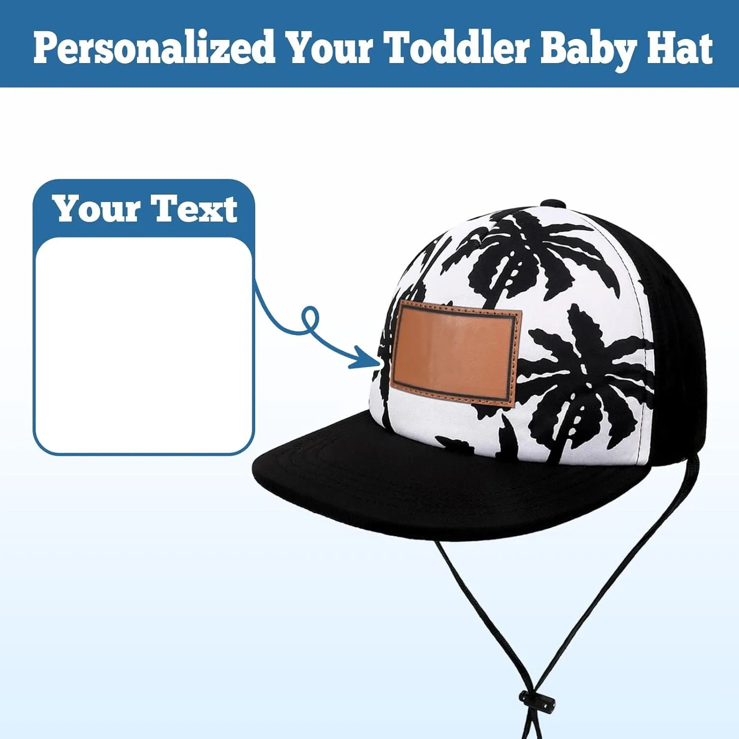 Personalized Baby Sun Hats, Leather Patch Toddler Baseball Cap, Adjustable Chin Strap Trucker Hat for Infant Boys Girls