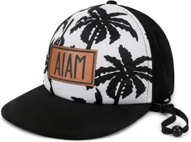 Personalized Baby Sun Hats, Leather Patch Toddler Baseball Cap, Adjustable Chin Strap Trucker Hat for Infant Boys Girls