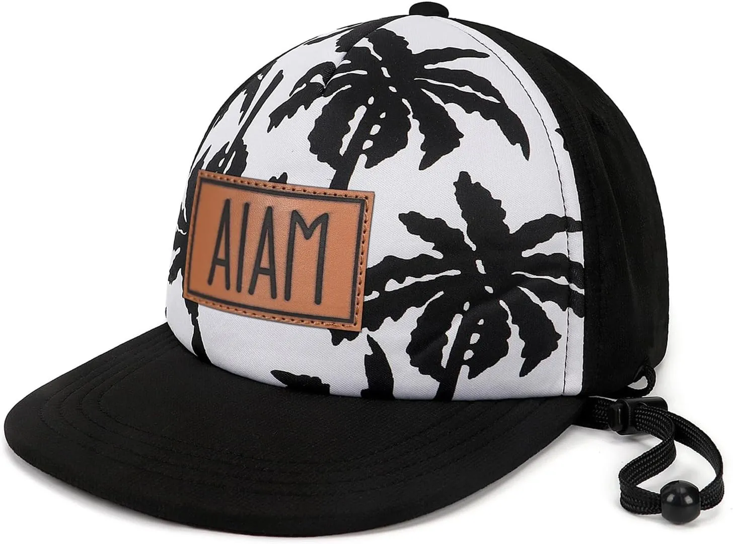 Personalized Baby Sun Hats, Leather Patch Toddler Baseball Cap, Adjustable Chin Strap Trucker Hat for Infant Boys Girls