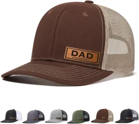 Personalized Dad Hats for Fathers Day, Dad Gifts Mens Baseball Cap, Snapback Hats for Men, Leather Patch Trucker Hat