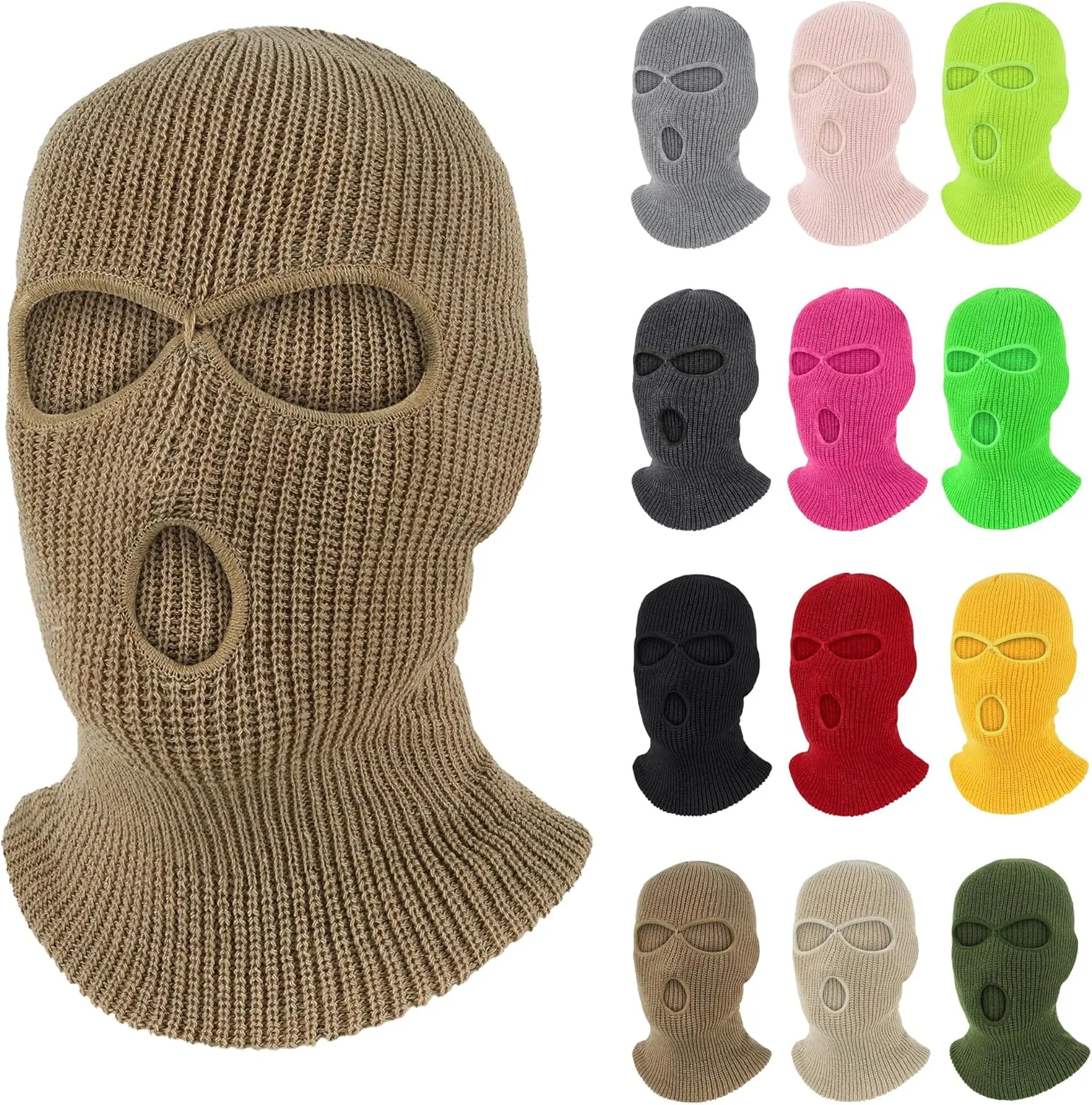 Pukavt 3 Hole Winter Knitted Mask, Full Face Cover Ski Mask Warm Balaclava for Skiing, Motorcycle, Snowboard