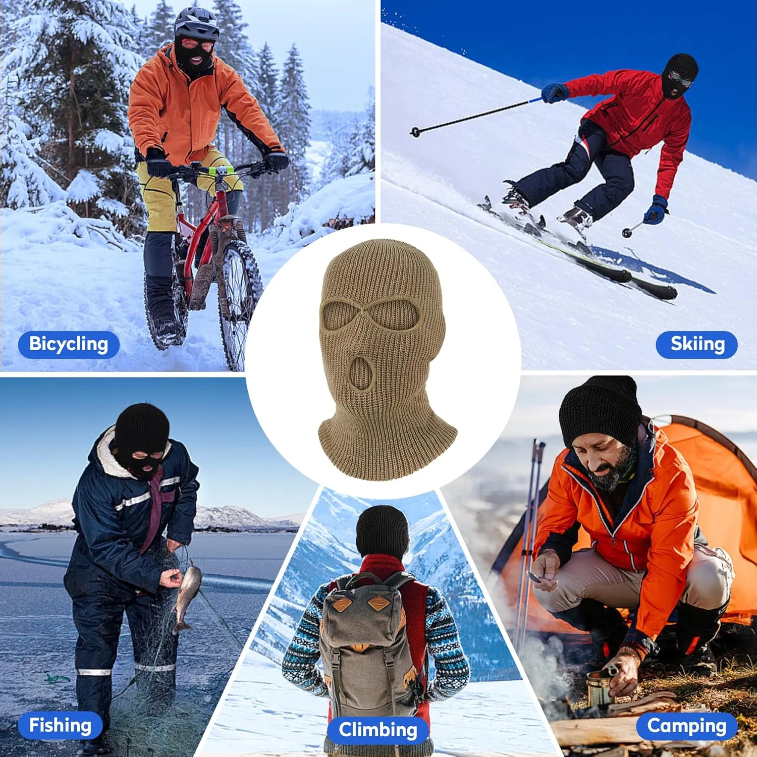 Pukavt 3 Hole Winter Knitted Mask, Full Face Cover Ski Mask Warm Balaclava for Skiing, Motorcycle, Snowboard