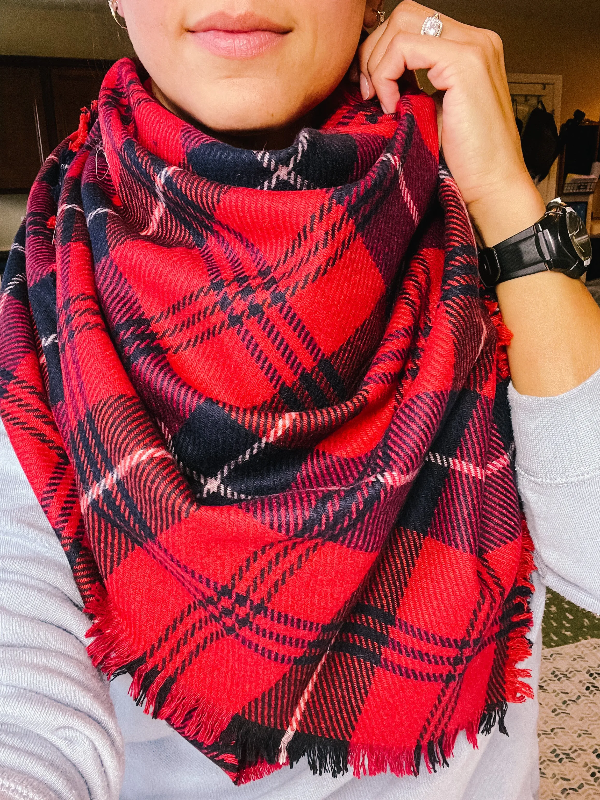 Red   Blue Plaid Blanket Scarf