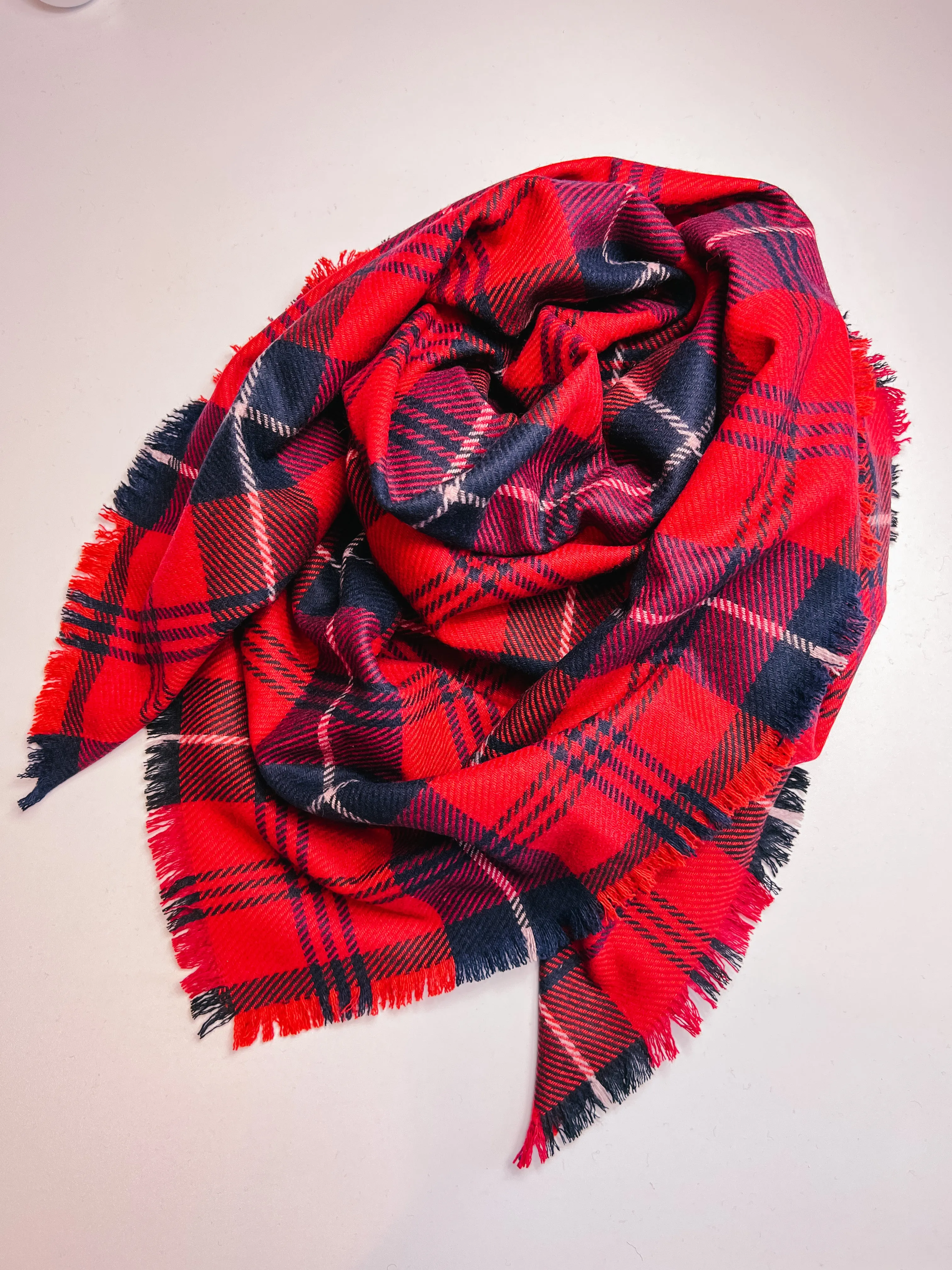 Red   Blue Plaid Blanket Scarf