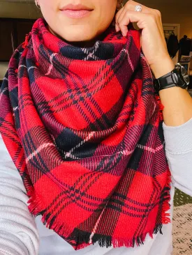 Red   Blue Plaid Blanket Scarf