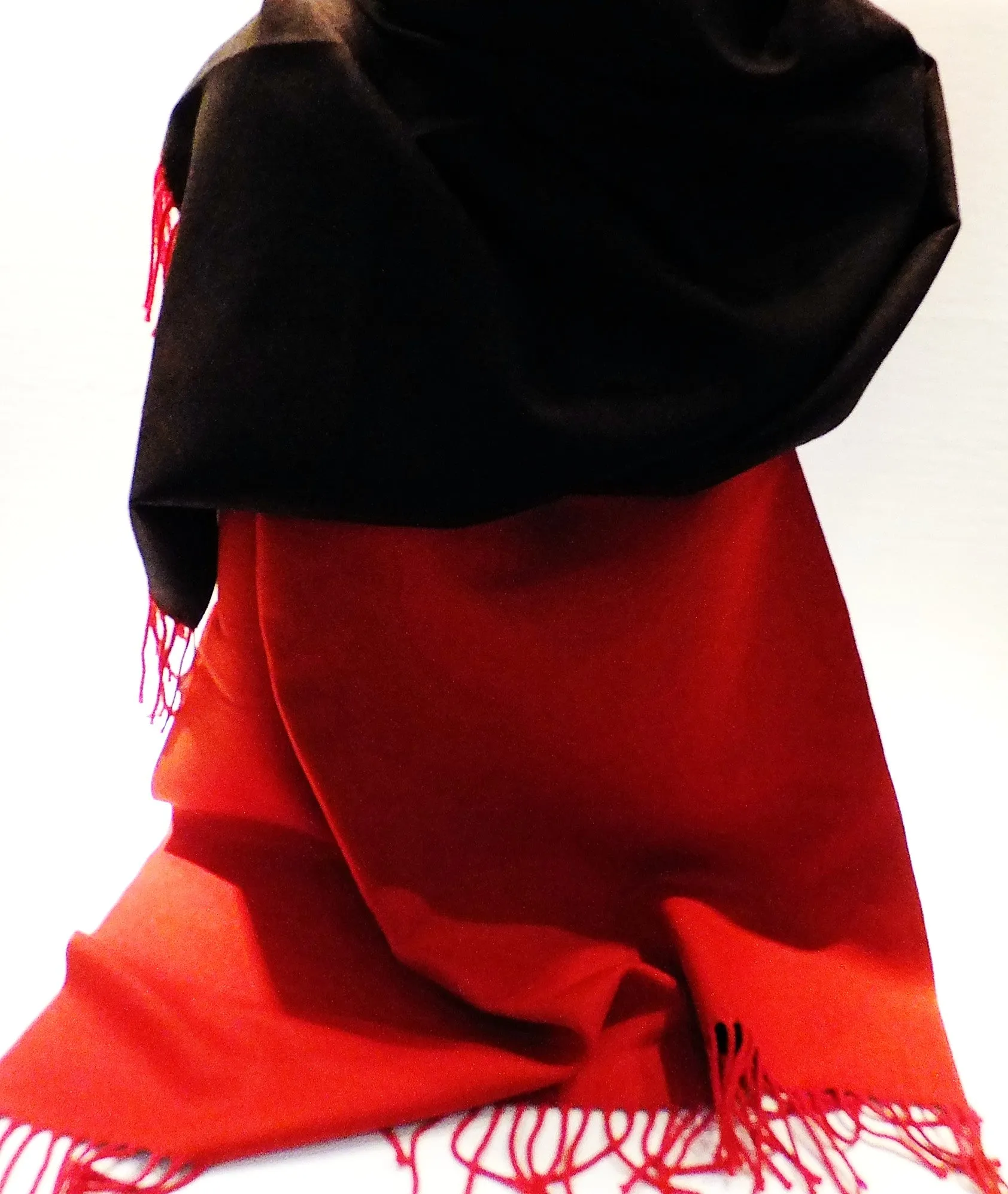Reversible Red And Black Cashmere Woman's Scarf