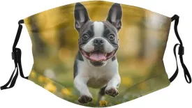 Rqwaaed Boston Terrier Dog Joyful Running Face Mask Washable Reusable Adults Breathable With 2 Filters
