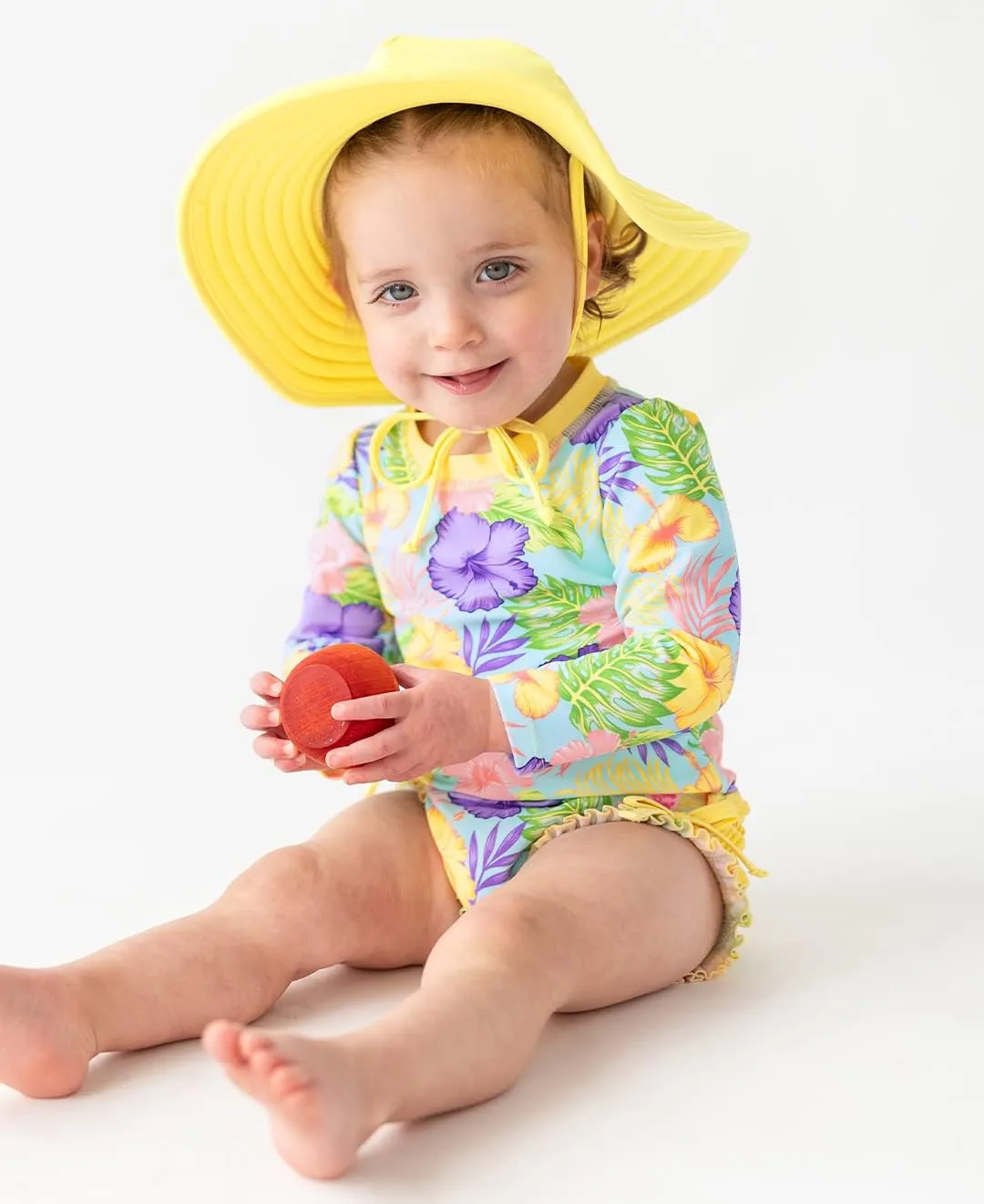 RuffleButts Baby/Toddler Girls UPF 50  Sun Protective Wide Brim Swimwear Sun Hat