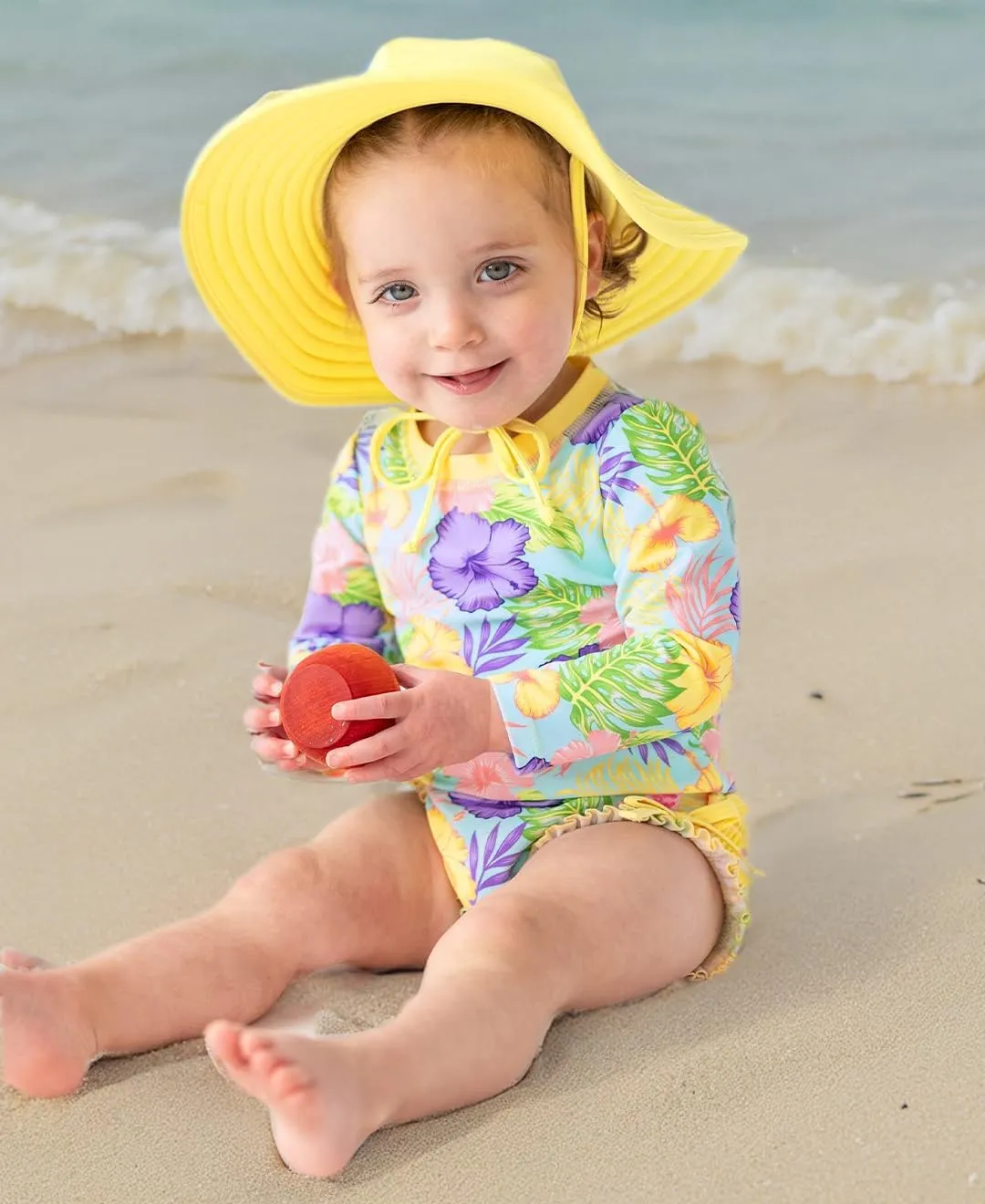 RuffleButts Baby/Toddler Girls UPF 50  Sun Protective Wide Brim Swimwear Sun Hat
