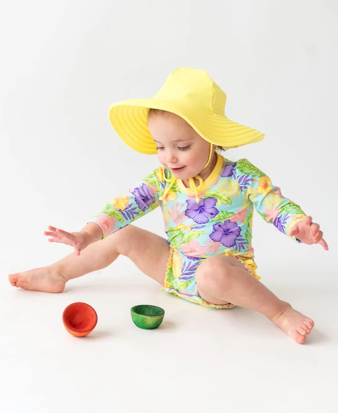 RuffleButts Baby/Toddler Girls UPF 50  Sun Protective Wide Brim Swimwear Sun Hat