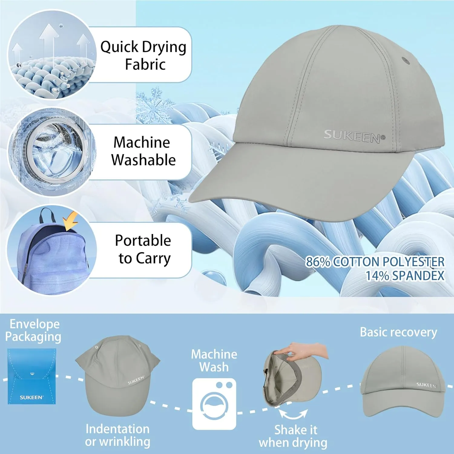 Sukeen Kids Sun Hats for Girls Boys Quick Drying Baseball Cap Lightweight Sun Protection Hat for Outdoor Activity