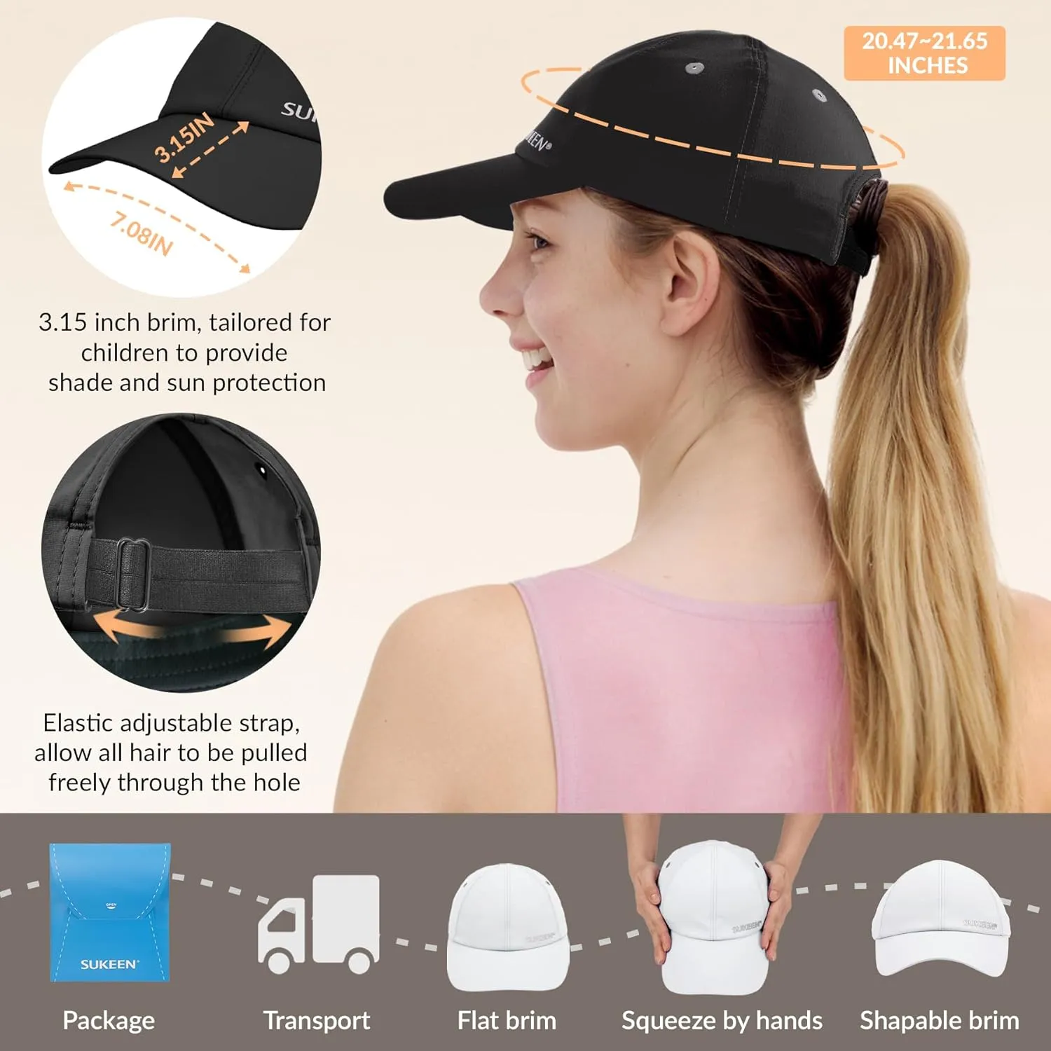 Sukeen Kids Sun Hats for Girls Boys Quick Drying Baseball Cap Lightweight Sun Protection Hat for Outdoor Activity