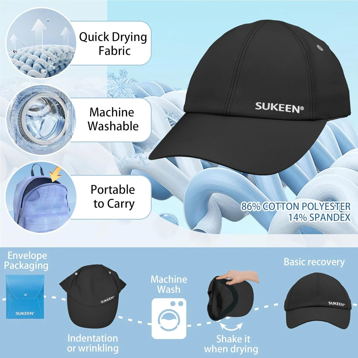 Sukeen Kids Sun Hats for Girls Boys Quick Drying Baseball Cap Lightweight Sun Protection Hat for Outdoor Activity