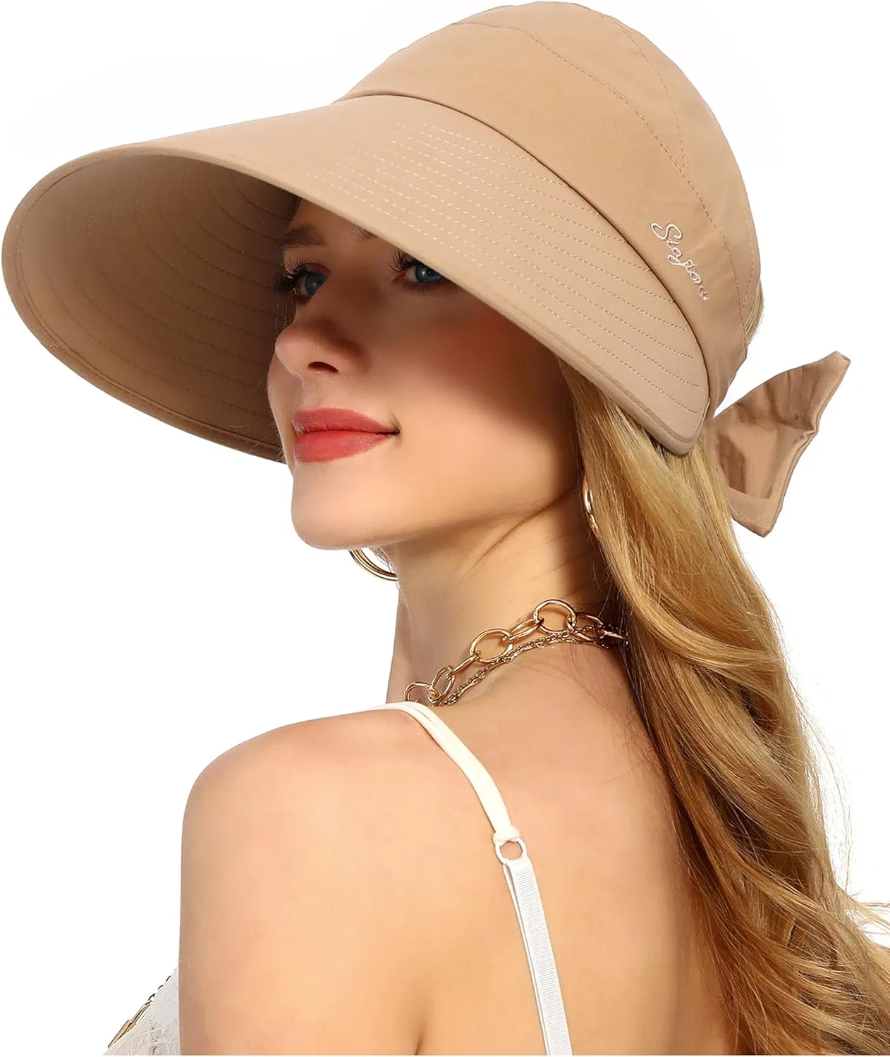 Sun Visor Hat for Women Wide Brim Ponytail Hole UV Protection Summer Cap Packable UPF 50  Travel Outdoor