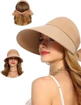 Sun Visor Hat for Women Wide Brim Ponytail Hole UV Protection Summer Cap Packable UPF 50  Travel Outdoor