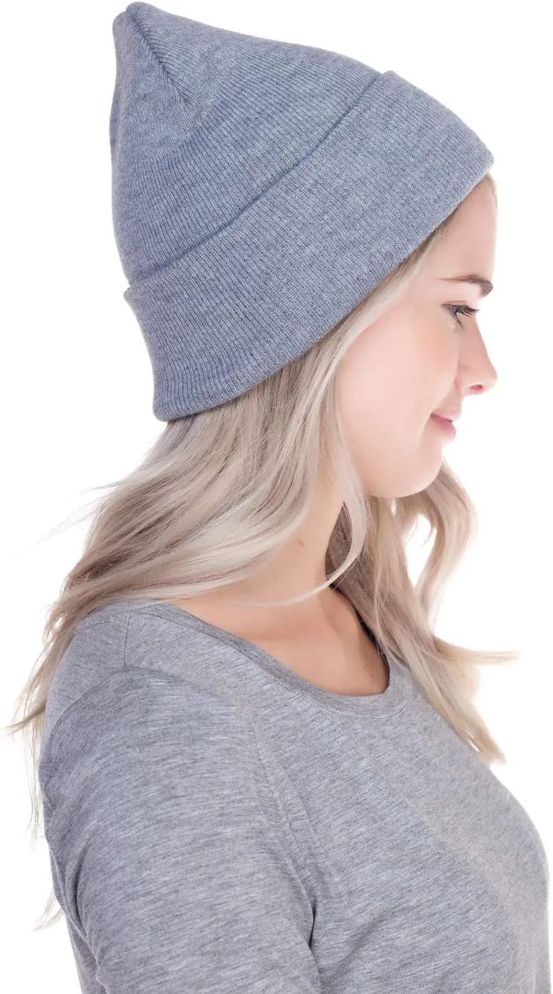 Top Level Beanie Men Women - Unisex Cuffed Plain Skull Knit Hat Cap