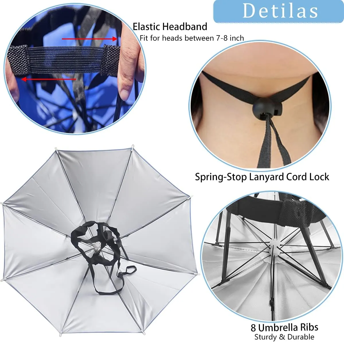 Umbrella Hat, 25 Inch Fishing Cap, Hands Free Elastic Folding Compact UV & Rain Protection Headwear